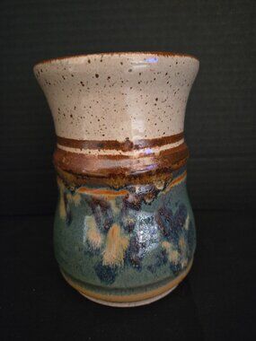 Pottery Vase Pen Holder Decor Collection Brown Blue Tan